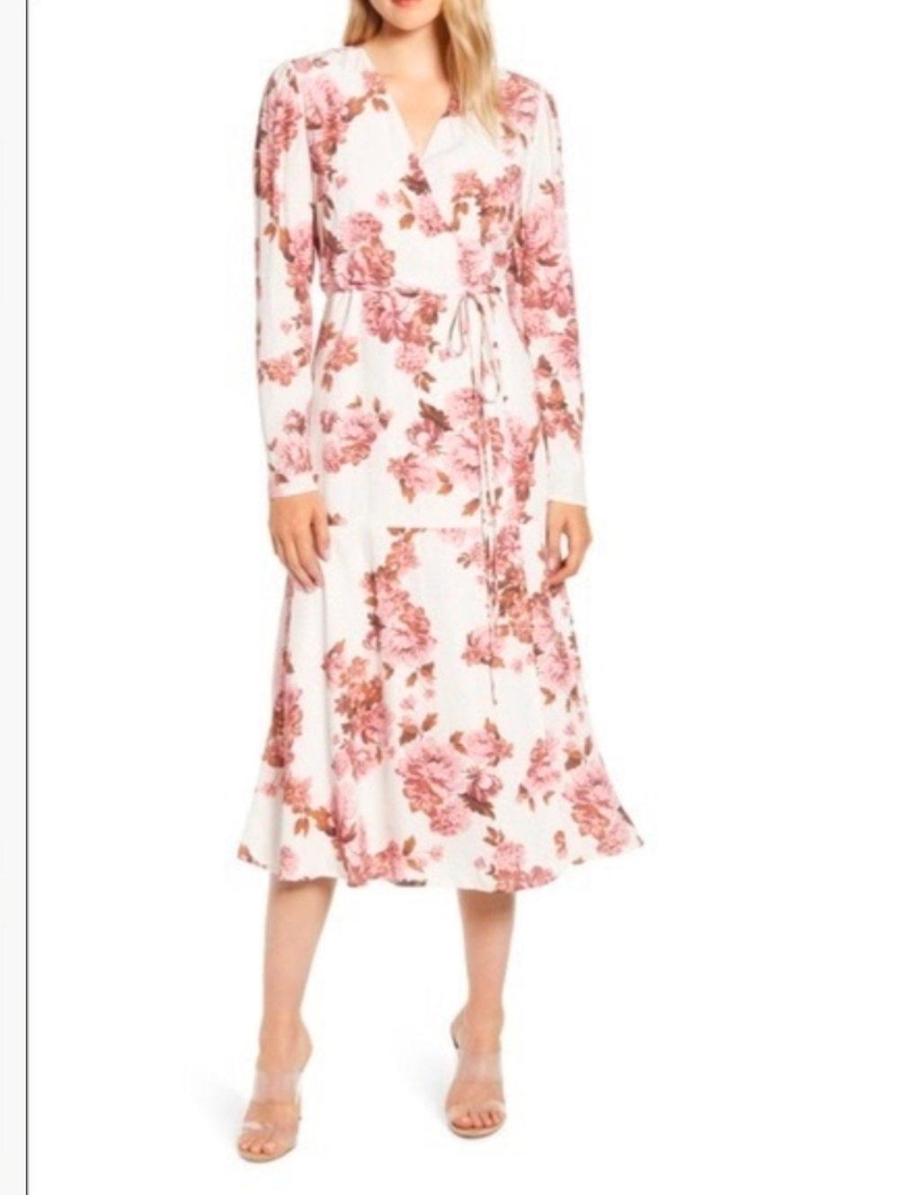 Rachel Parcell Pink and White Floral Wrap Midi Dress